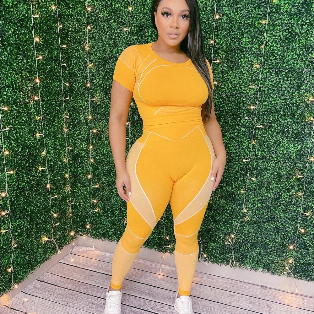 Two piece activewear set Mustard color brand New